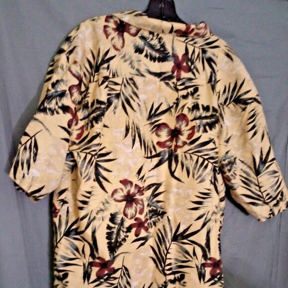 KEELER BAY Shirt Large Button up Tan and Burgundy Flower Beach Hawaiian Tropical - Picture 3 of 8